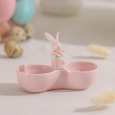 Menzhitsa ceramic 2 cells "Rabbit", 11.5 × 5.5 × 8 cm, pink color