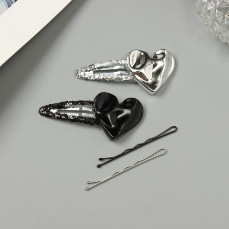 Invisibility for hair "Beatrice" (set 10 pcs) heart, 5 and 5.5 cm, black silver-1
