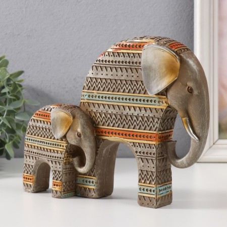 Souvenir Polystone "Elephant and Elephant. African patterns" Mokko 24x6x18 cm-3