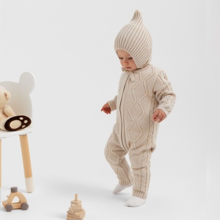 Knitted Knitted Children's Minaku, beige color, height 68-74 cm-5