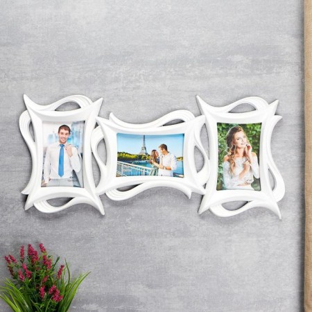 Photo frame plastic in 3 photos 10x15 cm "smooth lines" white 26.5x57.5 cm
