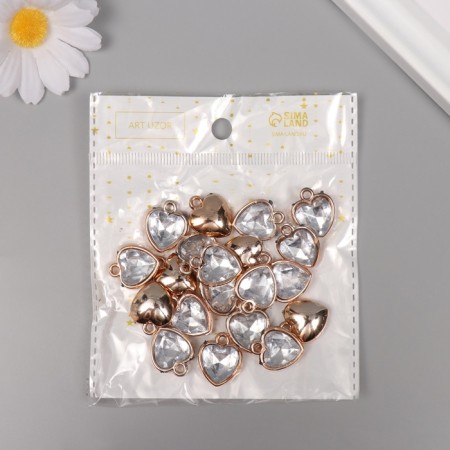 Decor for creativity plastic for metal "Heart with crystal" Gold set 20 pcs 2x1.5x0.6cm-3