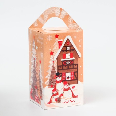 New Year. Gift box New Year's tetrahedral large "Christmas trees" 10 x 10 x 18 cm.-1