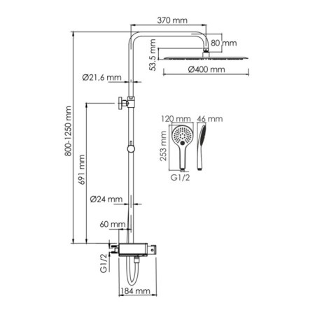 The shower system Wasserkraft a113.117.155.ch Thermo, tropical shower, thermostat, chrome/white 1011511-2