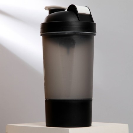 Sports shaker "Sport? Or maybe not? ", Black, with a bowl for protein, 500 ml-5