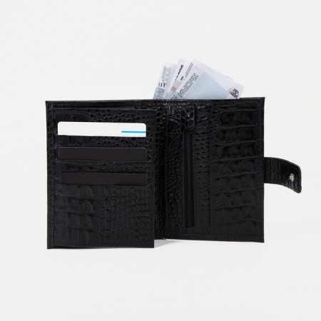 Male purse on 3 in 1 button for auto documents and passports, for cards, for coins, black color-5