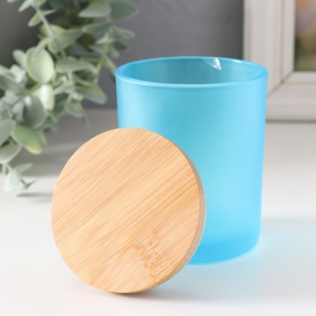 Bank for suppositories glass with a blue semi -meter lid 220 ml 7x7x8.4 cm-1