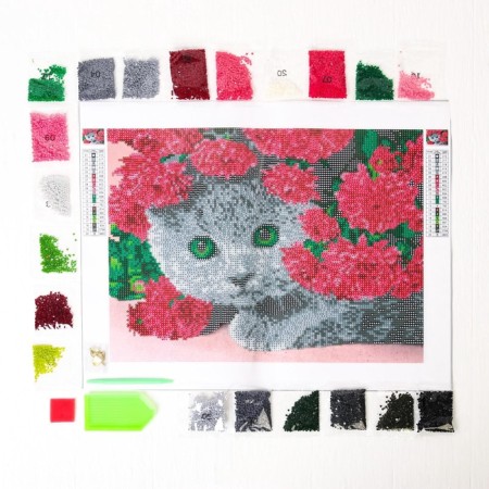 Diamond mosaic with a partial filling "kitten", 40 x 30 cm. Set for creativity-3