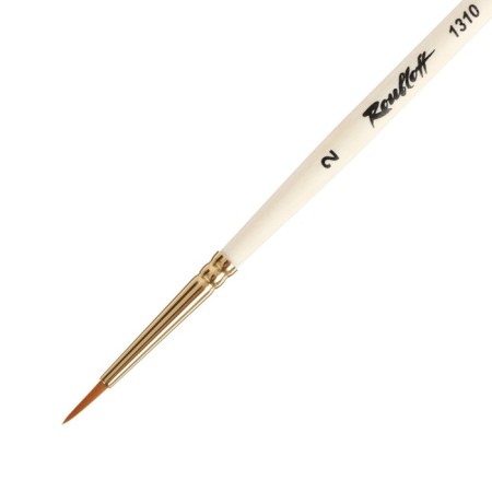 Synthetic brush, round, hard, shortened insert, rubloff series 1310 No. 2, short handle is saturated with varnish, yellow clip-1
