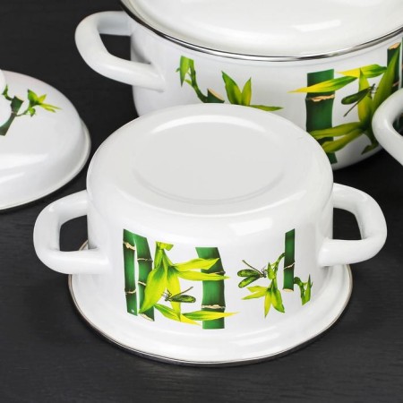 Set of pan "Bamboo", 3 subjects: 1 l, 1.5 l, 2.3 l, enameled covers, induction-2