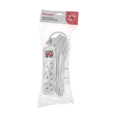 Extension cord Standard 3 nests, 5m, 3x1.0mm², s/h, with a switch, white rexant-5