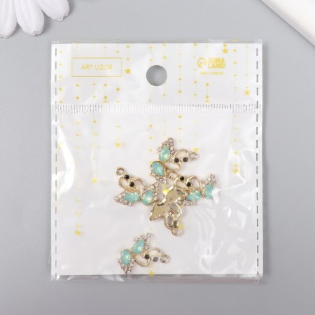 Decor for creativity metal, rhinestones "two swan" gold, green 1.5x1.8 cm-3