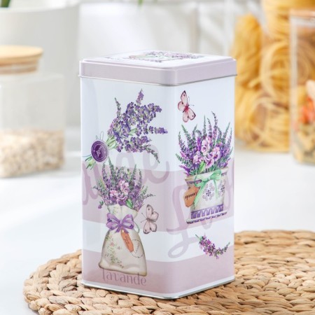 Bank with a lid for bulk products "lavender-3", 1.2 l, 9 × 16.5 cm, rectangular