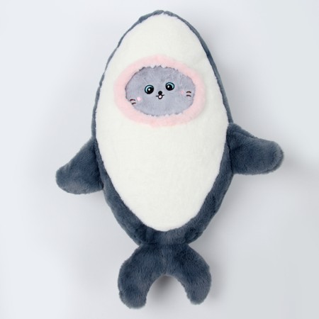 Soft toy "Cat" in a shark costume, 48 cm, gray color-2