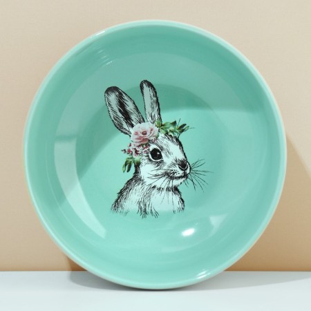 Deep plate ceramic “bunny”, 14.5 cm, 550 ml, turquoise color-1