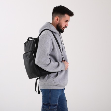 A backpack with a zipper, "saxi", outer pocket, black color-7