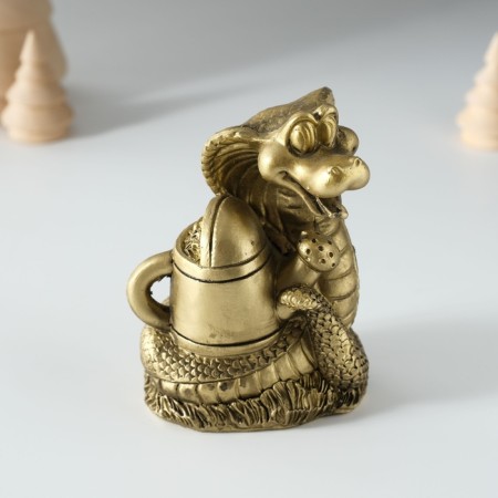 Piglite Polystone "Snake with a watering can" gold 7x6x10 cm-4