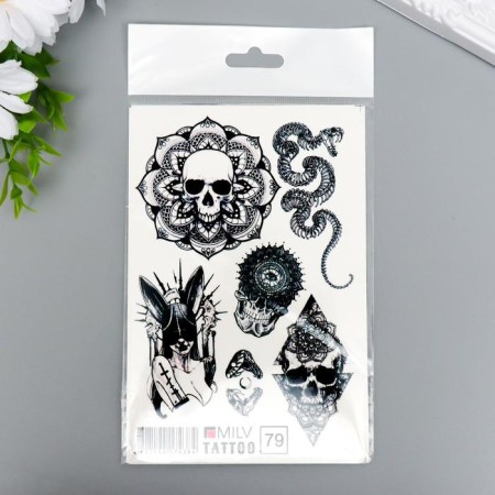 Tattoo on the body "Skull, snake" 10x15 cm-2