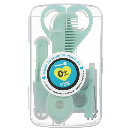A child’s care set, 5 items (comb, tweezers, scissors, a knipser, saw), green color-8