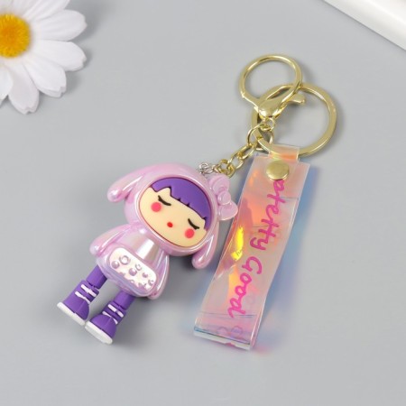 A keychain plastic, rubber with a carbine, a "girl in pink" 3x4.2x7 cm strap-2