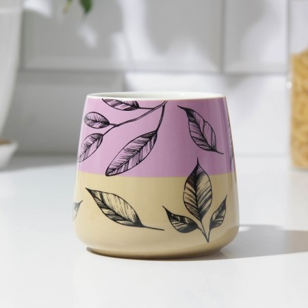 Ceramic "Leaves" mug, 350 ml, beige color-1