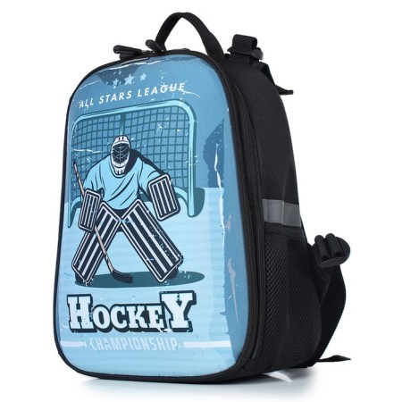 A backpack with a zipper, black color