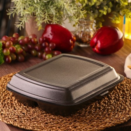 Single lunch box, 24.7 × 20.6 × 7 cm, 3 section, black color-1