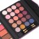A set of decorative cosmetics (highlighter, blush, glitter, shadows, lipstick, eyebrow shadows)
