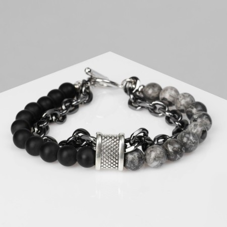 Bracelet Unisex "Bastion" yin-yang, black-gray color with black silver