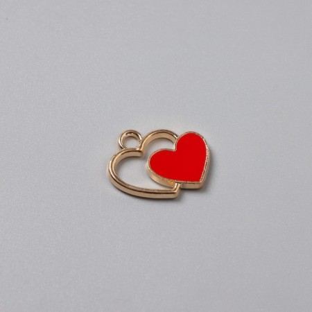 Decor for creativity metal, enamel "two hearts" red with gold 1.5x1.7 cm-1