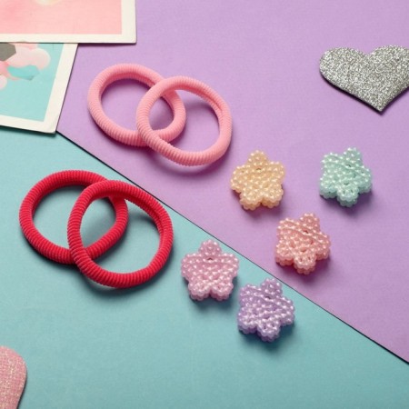 Hair set "Bead" (4 elastic bands, 6 crabs) flowers, 2 cm, mix-1