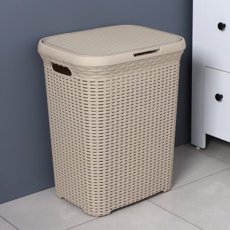 Besnaya basket with a rattan lid, 60 l, 34 × 44 × 55 cm, Latte color-5