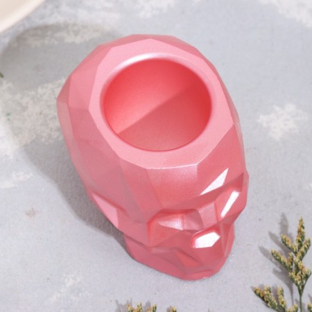 Skull Closure from gypsum with faces, 6x9x6.5cm, pink-2