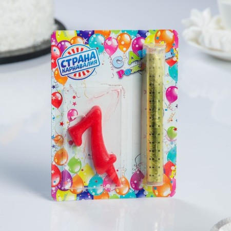 Candle for cake the number "Oval" Red "7" + Fountain-3