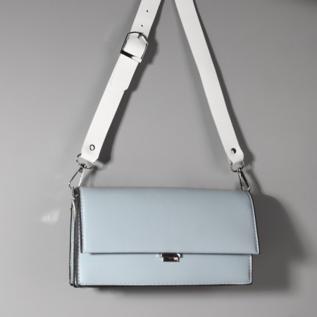Genuine leather bag, adjustable, with carbines, 60 ± 2 cm × 2.5 cm, white/silver color-5