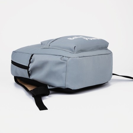 A backpack with a zipper, 3 outer pockets, wallet, gray color-5