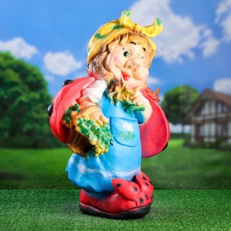 Garden figure "Gnome Girl Boy Cowdow with Grapes" 44x21x64cm-4