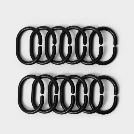 A set of rings for curtains in the bathroom, plastic, 12 pcs, black color