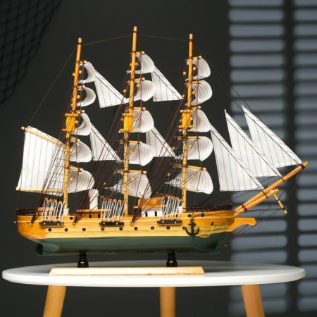 Ship "Odyssey" with white sails, green-brown corps, 58*8*48cm-8