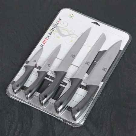 A set of kitchen knives "Eneolite", 5 objects: blade 8.5 cm, 12.5 cm, 19.5 cm, 20 cm, 20 cm, black color black-4