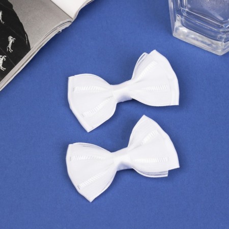 Hair clamp "Bow Vivian" (set 2 pcs) classic strip, 5.5 cm, white