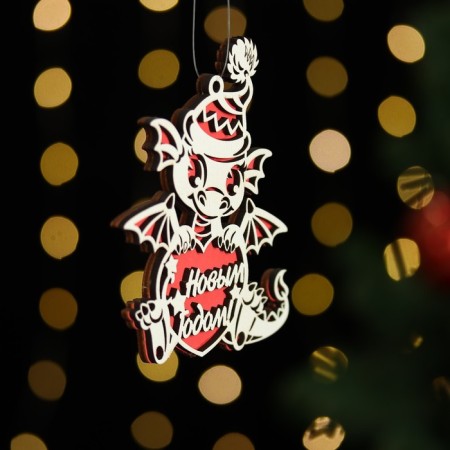 Christmas tree toy "Dragon Happy New Year", wood, two -layer, red-1