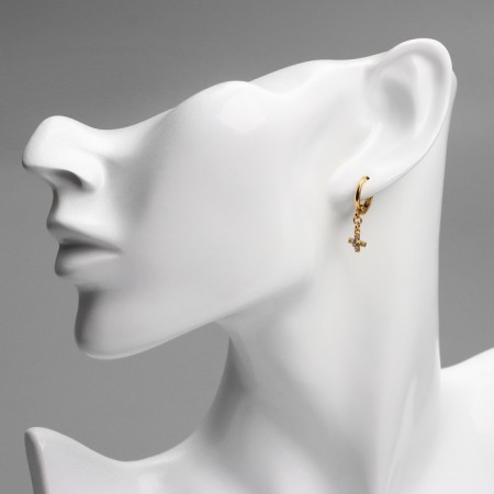 Earrings with rhinestones Xuping Cross are small, white color in pink gold-2