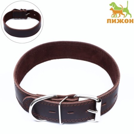 Collar of two-layer leather on the suede, 3.5 cm, Osh 41-51 cm, brown