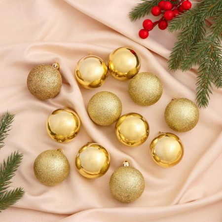 Set of balls plastic D-5 cm, 12 pcs "glossy shine" gold