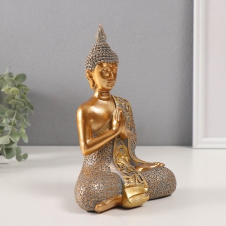 Souvenir Polystone "Buddha - Mudra Namascar" gold 9.5x13.5x19.5 cm-1
