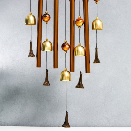 Wind Music Metal "Heart with Eiffel Tower" 4 tubes 5 bells d = 17 cm length 65cm-2