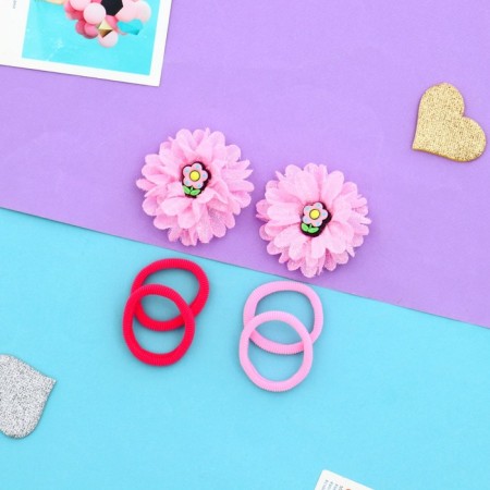 Set for hair "Ormoral" (4 elastic bands, 2 clamps 4 cm) chamomile shine, pink-1