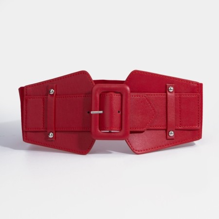 Women's belt, width 7.5 cm, metal buckle, red color