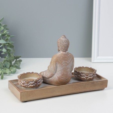 Souvenir Polystone candlestick for 2 candles "Buddha - Meditation" for silver 8.7x24.3x15 cm-5
